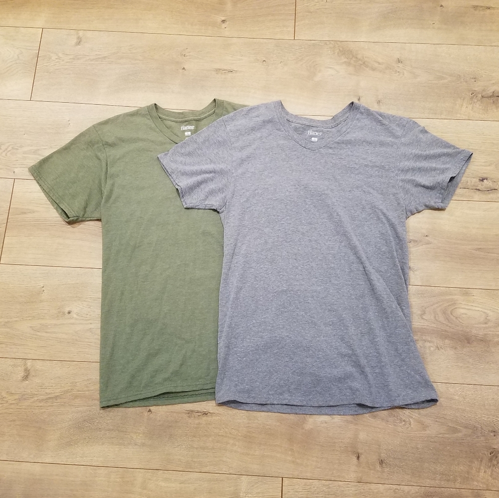 Men's Hanes 2 T-Shirt Bundle Green & Gray {Small}